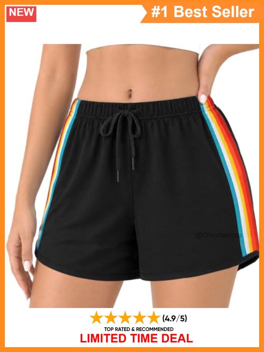 Workout Cotton Shorts with Rainbow Stripes, Athletic Running Yoga